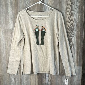 Talbots long sleeve see with embroidered boots, L